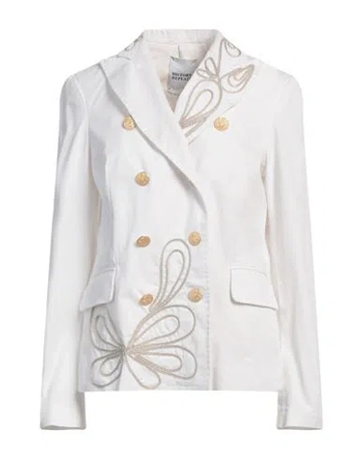 History Repeats Woman Blazer White Size 10 Cotton, Elastane