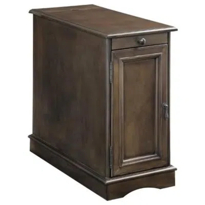 Hivvago 1 Cabinet Wooden Side Table With Power Hub And Pull Out Tray, Brown