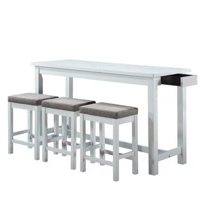 Hivvago 1 Drawer Counter Height Table With Backless Stools,set Of 4,white And Gray