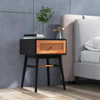 Hivvago 1-drawer Modern Bedside Table With Solid Wood Legs-black