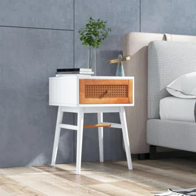 Hivvago 1-drawer Modern Bedside Table With Solid Wood Legs-white