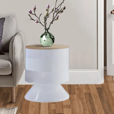Hivvago 1 Drawer Pyramidal Base Circular Wooden Night Table, White And Brown
