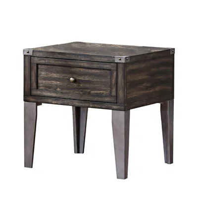 Hivvago 1 Drawer Wooden End Table With Metal Angled Legs, Brown