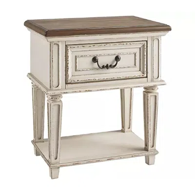 Hivvago 1 Drawer Wooden Frame Nightstand With Tapered Legs, Brown And Antique White In Neutral