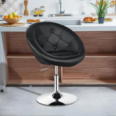 Hivvago 1 Piece Modern Adjustable Swivel Round Pu Leather Chair-black