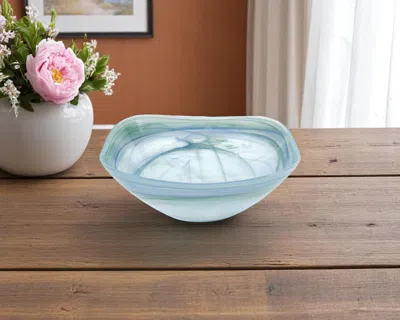 Hivvago 10" Aqua Blue And White Alabaster Glass Square Salad Bowl