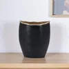 Hivvago 10" Black And Gold Cast Aluminum Oval Table Vase In Black