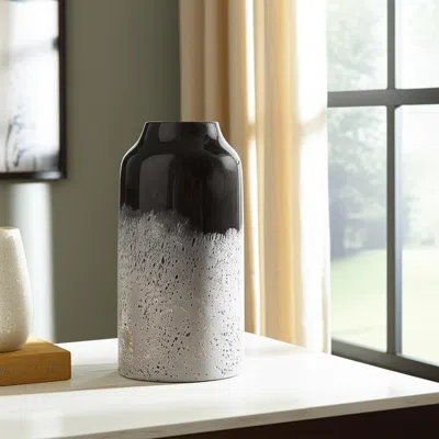 Hivvago 10" Black And Gray Abstract Glass Cylinder Table Vase In Multi