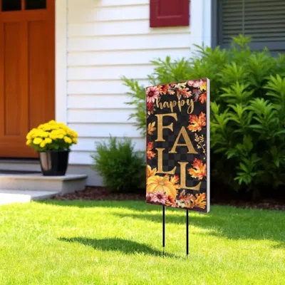 Hivvago 10" Black Gold And Orange Solid Wood Happy Fall Garden Stake In Multi