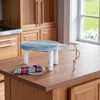 Hivvago 10" Blue And White Solid Wood Handmade Round Riser In Blue