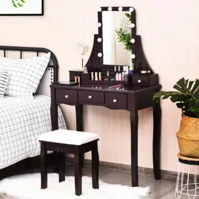 Hivvago 10 Dimmable Light Bulbs Vanity Dressing Table With 2 Dividers And Cushioned Stool-coffee
