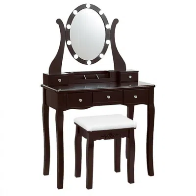 Hivvago 10 Dimmable Lights Vanity Table Set With Lighted Mirror And Cushioned Stool-coffee