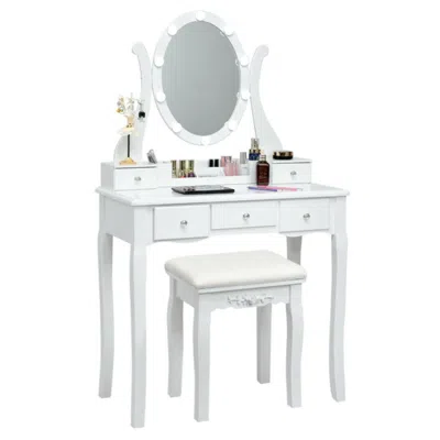Hivvago 10 Dimmable Lights Vanity Table Set With Lighted Mirror And Cushioned Stool-white