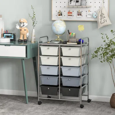 Hivvago 10-drawer Rolling Storage Cart-beige & Gray