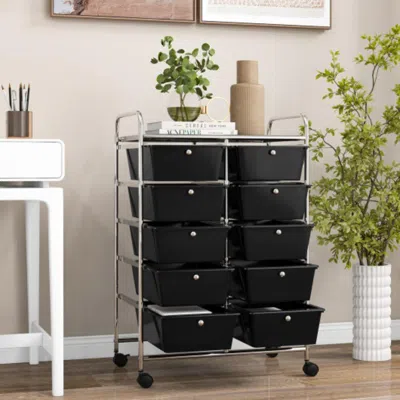 Hivvago 10-drawer Rolling Storage Cart-black