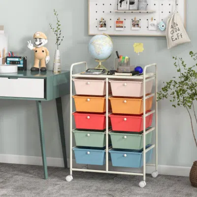 Hivvago 10-drawer Rolling Storage Cart-multicolor