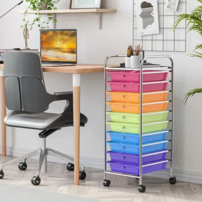 Hivvago 10 Drawer Rolling Storage Cart Organizer With 4 Universal Casters-color