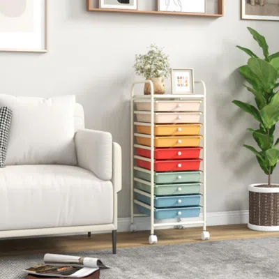 Hivvago 10 Drawer Rolling Storage Cart Organizer With 4 Universal Casters-macaron Multicolor