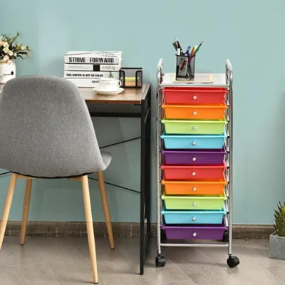 Hivvago 10 Drawer Rolling Storage Cart Organizer With 4 Universal Casters-multicolor