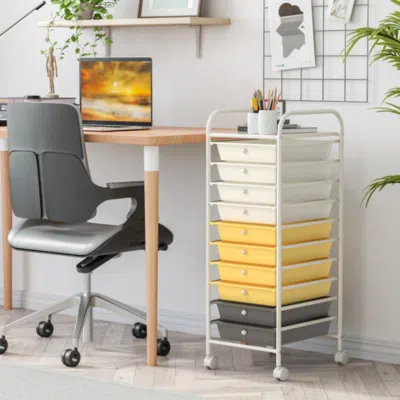 Hivvago 10 Drawer Rolling Storage Cart Organizer With 4 Universal Casters-yellow