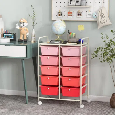 Hivvago 10-drawer Rolling Storage Cart-pink