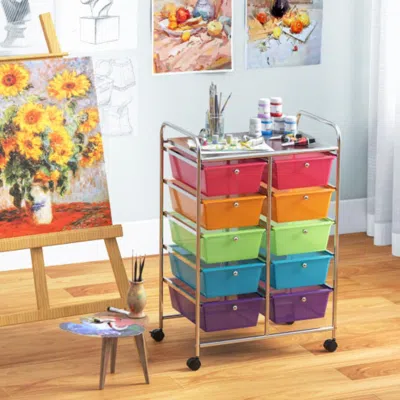Hivvago 10-drawer Rolling Storage Cart-transparent Multicolor