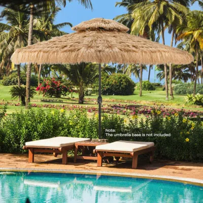 Hivvago 10 Feet Hawaiian Style Solar Lighted Thatched Tiki Patio Umbrella