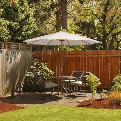 Hivvago 10 Feet Patio Umbrella With 8 Wooden Ribs And 3 Adjustable Heights-beige