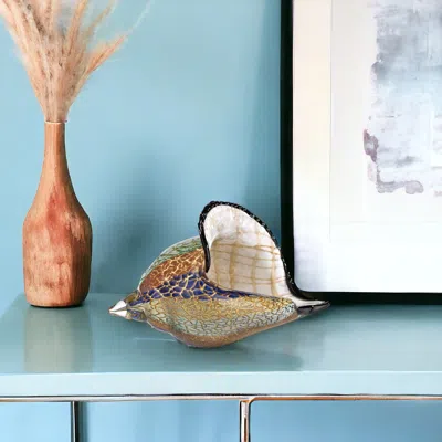 Hivvago 10" Gold Blue Green White Murano Glass Conch Shell Tabletop Sculpture In Multi