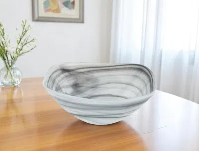 Hivvago 10" Gray And White Alabaster Glass Square Salad Bowl