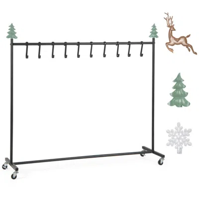 Hivvago 10-hook Christmas Stocking Holder Stand On Wheels Freestanding Rack-black In Multi