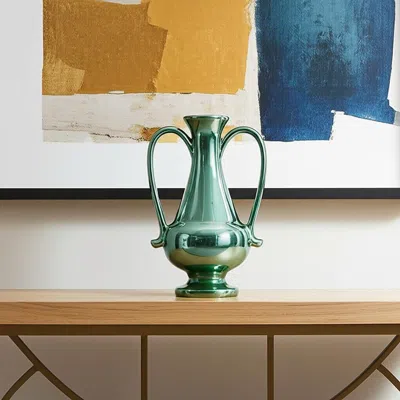 Hivvago 10" Hunter Green Amphora Ceramic Table Vase