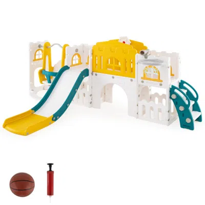Hivvago 10-in-1 Toddler Swing And Slide Set Climber Playset With Basketball Hoop In Multi