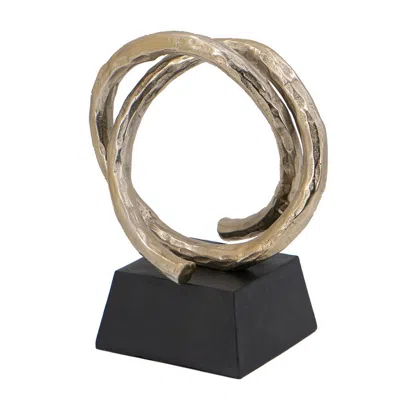 Hivvago 10 Inch Modern Table Sculpture, Bright Gold Aluminum, Intertwined Ring Loop