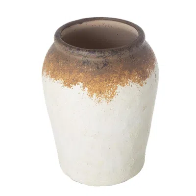 Hivvago 10" Ivory And Brown Ceramic Round Jug Vase In White
