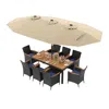 Hivvago 10 Piece Outdoor Patio Dining Set With 15 Feet Double-sided Twin Umbrella