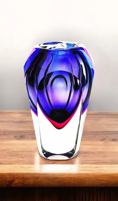 Hivvago 10" Purple Cylinder Crystal Glass Table Vase In Multi