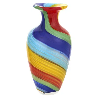 Hivvago 10" Rainbow Murano Glass Abstract Round Table Vase In Multi