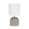 Hivvago 10" Taupe Ceramic Round Table Lamp With White Drum Shade In White