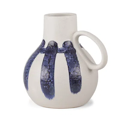 Hivvago 10" White And Blue Abstract Amphora Ceramic Jug Vase