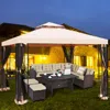 Hivvago 10 X 10 Feet 2-tier Vented Metal Canopy With Mosquito Netting