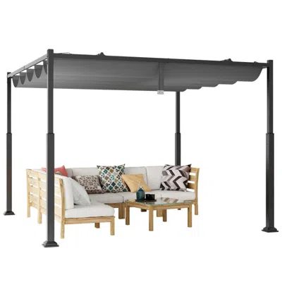 Hivvago 10 X 10 Feet Outdoor Pergola With Retractable Canopy And Metal Columns-gray