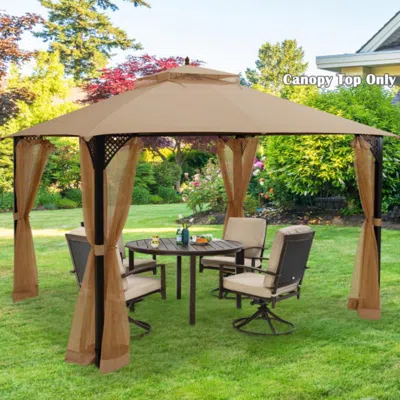 Hivvago 10 X 12 Feet Gazebo Replacement Top With Air Vent And Drainage Holes-brown In Blue