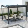 Hivvago 10 X 12 Feet Outdoor Aluminum Retractable Pergola Canopy Shelter Grape Trellis-gray