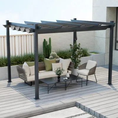 Hivvago 10 X 12 Feet Outdoor Aluminum Retractable Pergola Canopy Shelter Grape Trellis-gray In Brown