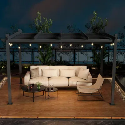 Hivvago 10 X 13 Feet Outdoor Aluminum Retractable Pergola Canopy Shelter-gray In Neutral