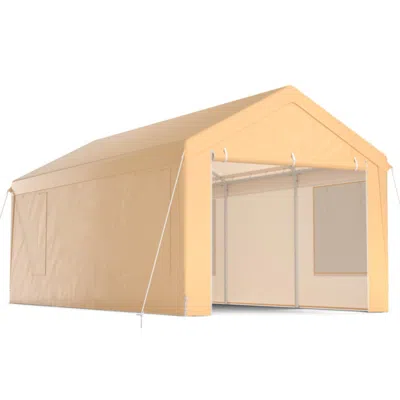 Hivvago 10 X 20 Feet Heavy-duty Steel Portable Carport Car Canopy Shelter-yellow In Neutral