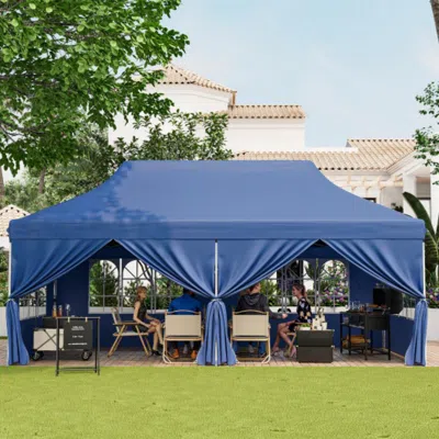 Hivvago 10 X 20 Ft Pop Up Canopy With 6 Sidewalls And Windows And Carrying Bag For Party Wedding Picnic-whit