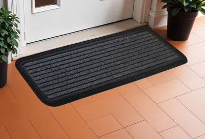 Hivvago 10" X 30" Gray Synthetic Fiber Striped Outdoor Door Mat In Black