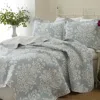 Hivvago 100% Cotton King Size 3-piece Coverlet Quilt Set In Blue White Floral Pattern In Gray